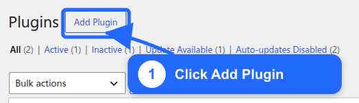 Page Plugins de WordPress avec le bouton Add Plugin mis en évidence