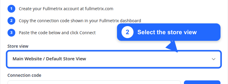 Formulaire Fullmetrix dans Magento avec le sélecteur de vue boutique mis en évidence