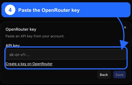 Champ de clé API OpenRouter vide mis en évidence dans Fullmetrix