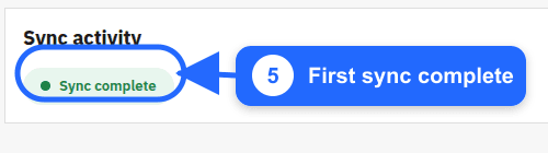 Fullmetrix module showing the first synchronization as complete